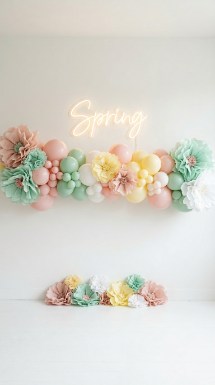 20 DIY Spring Party Decor Ideas Paper Flower Balloon Wall 9 9. Balloon Garland With Paper Flower Clusters Photo Booth Wall