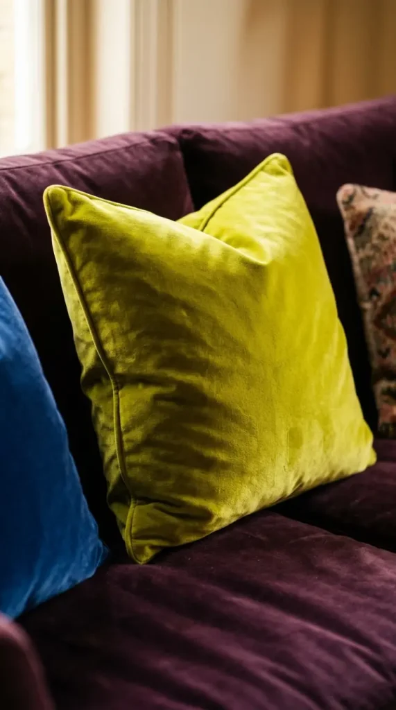 20 Funky Throw Pillows Ideas That Actually Make a Statement 9 9. Chartreuse Green Velvet Pillow as Color Accent