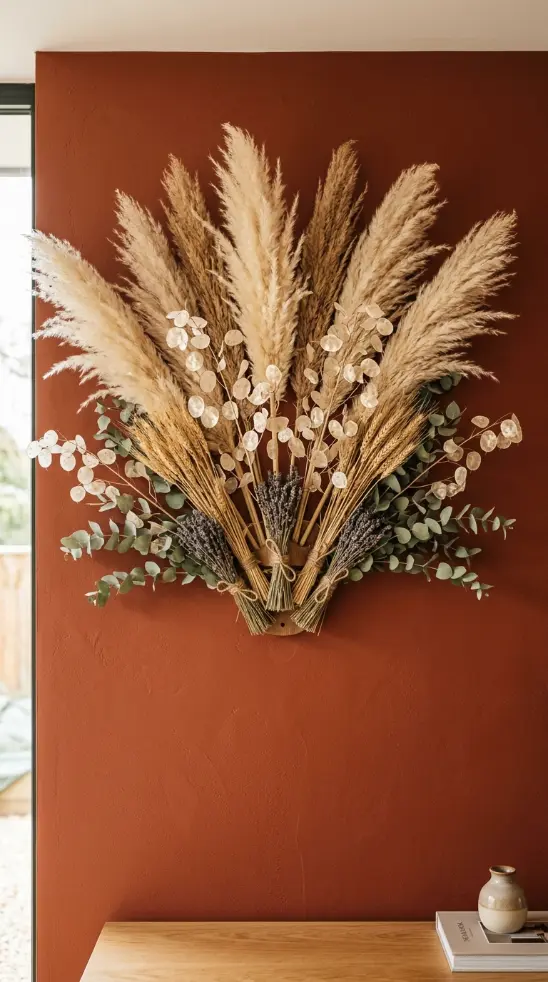 20 Funky Home Decor DIY Easy Ideas For Creative Homes 9 9. Hang a Maximalist Dried Flower and Grass Wall Installation