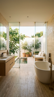 18 Incredible Luxury Bathroom Ideas Travertine Spa Style 9 9. Travertine Spa Bathroom With Outdoor Garden Views