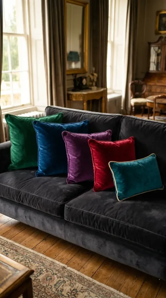 20 Decorative Pillow Ideas That Instantly Elevate Any Room 9 9. Velvet Decorative Pillows for a Jewel-Tone Maximalist Sofa
