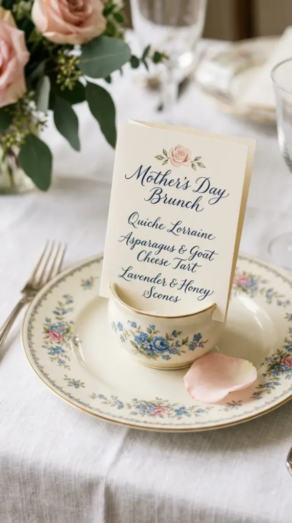 22 Mother's Day Brunch Decorations With Vintage China 9 9. Vintage China Menu Card Holders