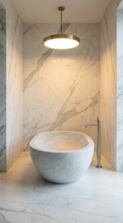 18 Incredible Luxury Bathroom Ideas White Marble Glamour 9 9. White Marble Bathroom With Freestanding Sculptural Stone Tub