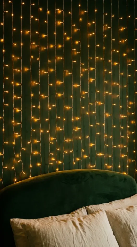 22 Cozy Warm Bedroom Aesthetic Dark Green Fairy Lights 1 1. Dark Green Wall Fairy Light Constellation