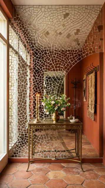 18 Bohemian Mirror Mosaic Beaded Entryway Decor Statement 1 1. Full Mirror Mosaic Accent Wall