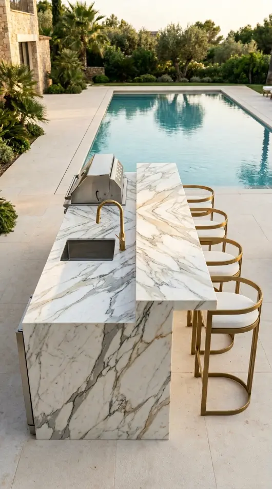 24 Outdoor Kitchen Ideas Luxury Resort Style With Pool 1 1. Marble Counter Poolside Bar and Kitchen