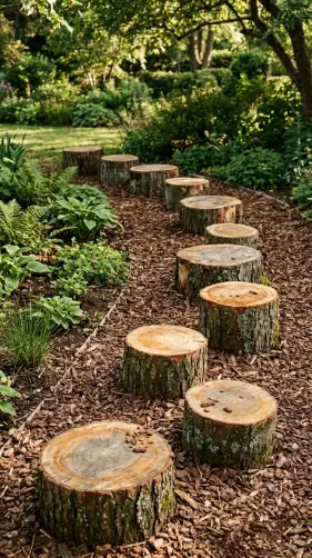 22 DIY Outside Play Area for Kids Natural Log and Stump 1 1. Natural Stump Stepping Trail