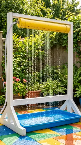 22 DIY Outside Play Area for Kids Water Wall Splash Zone 1 1. PVC Pipe Rain Curtain Wall Panel