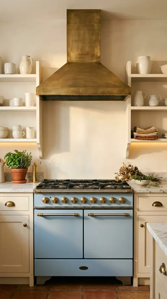 12 Bohemian Kitchen Pale Blue Vintage Range Brushed Gold 1 1. Pale Blue Vintage Range as Kitchen Focal Point