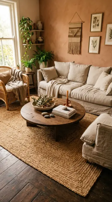 14 Bohemian Rugs Natural Jute Seagrass Earthy Living Room 1 1. Wide Natural Jute Rug as Living Room Anchor