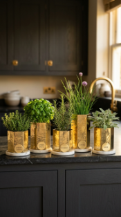 15 Herb Planter Ideas Luxury Marble Kitchen Brass Pots 10 10. Indoor Herb Garden Wall of Marble Pots on Brass Rail Hooks