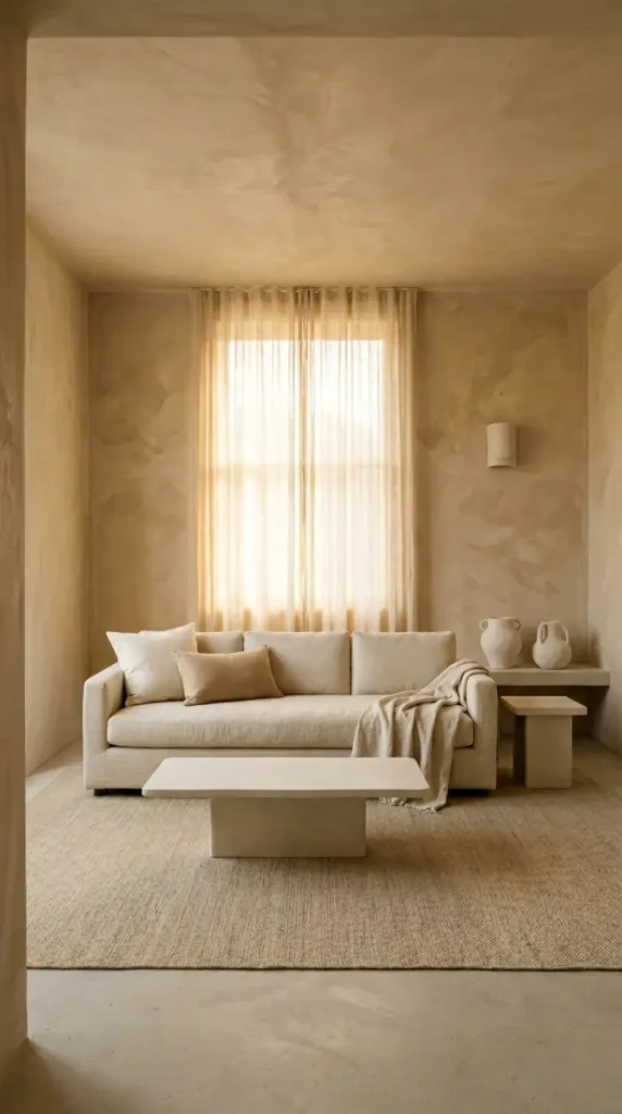 22 Minimalist Living Room Decor Ideas Sculptural Plaster 10 10. Minimalist Plaster and Linen Living Room — Two Material Story