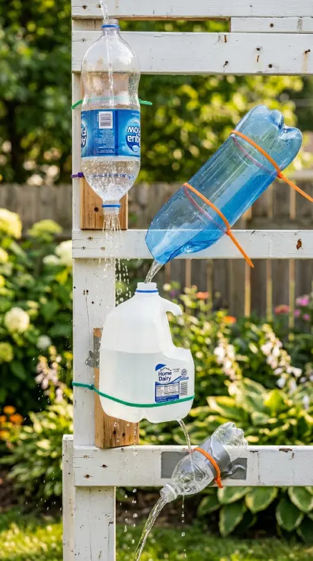 22 DIY Outside Play Area for Kids Water Wall Splash Zone 10 10. Plastic Bottle Upcycle Water Wall Elements