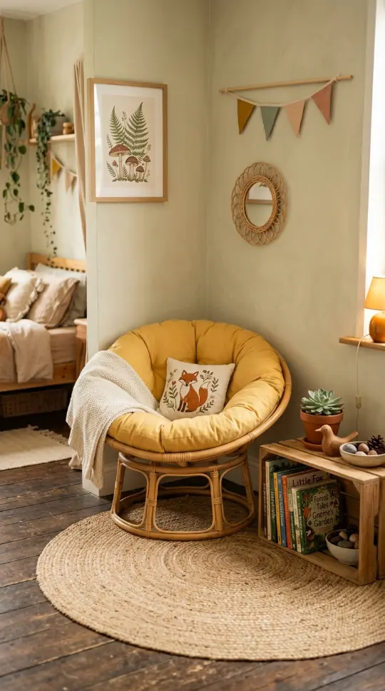 15 Bohemian Chair Ideas With a Cozy Rattan Papasan Look 10 10. Rattan Papasan Chair in Bohemian Children's Room