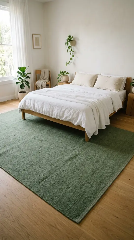 20 Cute Rugs Ideas for Bedrooms That Make You Want to Stay in Bed Forever 10 10. Sage Green Wool Rug in Simple Solid Color