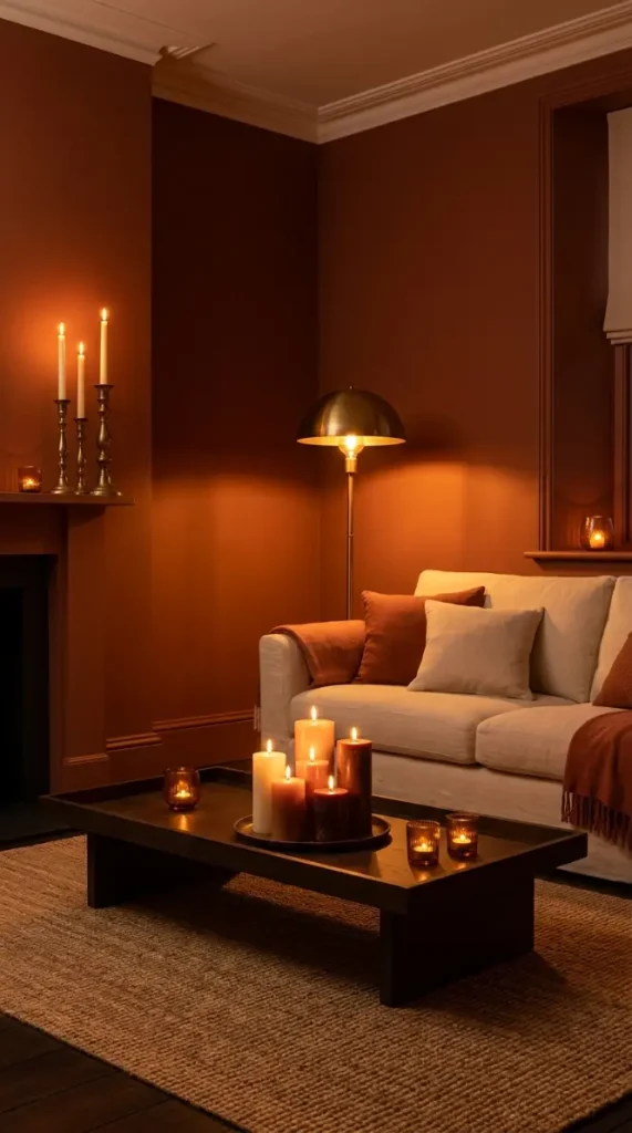 16 Living Room Decor Color Schemes Warm Terracotta Cream 10 10. Terracotta and Cream Living Room at Evening Candlelight