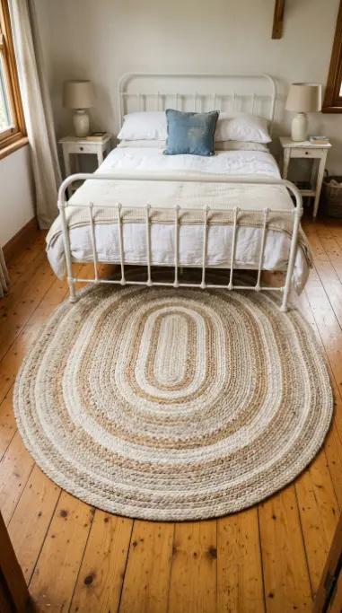 20 Cute Rugs Ideas for Bedrooms That Make You Want to Stay in Bed Forever 11 11. Braided Cotton Oval Rug in Warm Neutrals