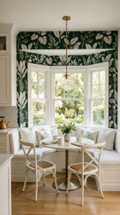 20 DIY Breakfast Nook Bay Window Wraparound Banquette 11 11. Create a Tufted Banquette for a Classic Look