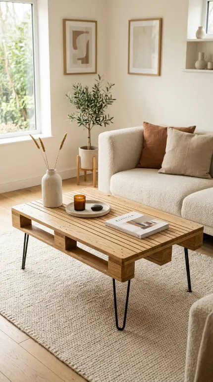 12 Rustic Wood Pallet Tables Inspiration Hairpin Leg Coffee 11 11. Euro Pallet Coffee Table — Wider Format on Hairpin Legs