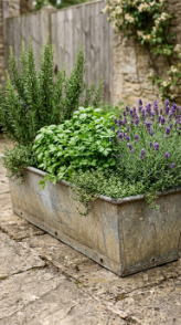 12 Herb Planter Ideas Vintage Galvanized Metal Collection 11 11. Group Galvanized Herb Planters by Cuisine on a Kitchen Shelf