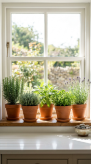 18 Herb Garden Ideas Indoor Kitchen Window Terracotta 11 11. Grow Mediterranean Herbs in Terracotta at a South-Facing Kitchen Window