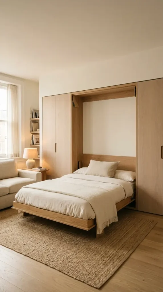 20 Minimalist Living Room Small Spaces Multifunctional 11 11. Murphy Bed Concealed Behind Living Room Wall Panel