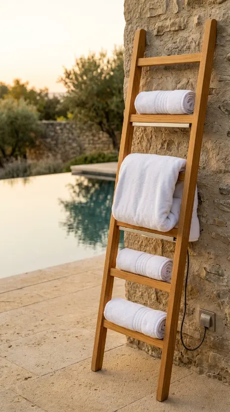 20 Pool Towel Rack Ideas Luxury Teak Ladder Spa Style 11 11. Teak Towel Rack with Built-In Towel Warmer