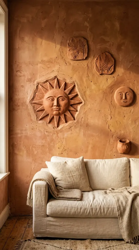 14 Bohemian Wall Decor Terracotta Ceramic Relief Mixed Media 11 11. Terracotta and Raw Plaster Architectural Wall Treatment