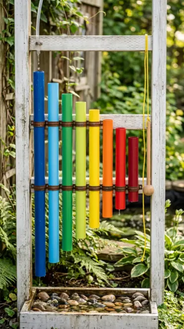 22 DIY Outside Play Area for Kids Water Wall Splash Zone 11 11. Water Xylophone Pipe Musical Element