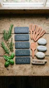18 Herb Garden Ideas Rustic Cedar Raised Bed Outdoor 11 11.Label Herbs With Handmade Slate or Terracotta Markers