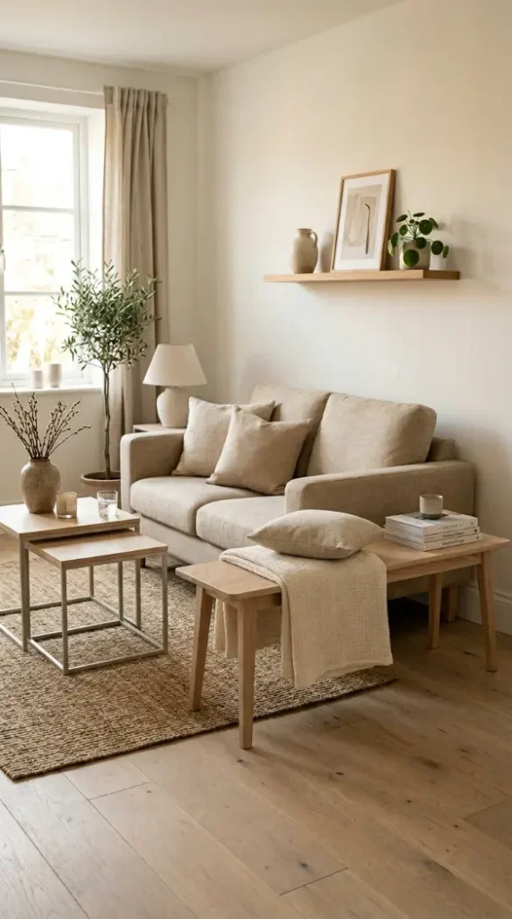 20 Minimalist Living Room Small Spaces Multifunctional 12 12. Bench at Sofa End as Extra Seating and Storage
