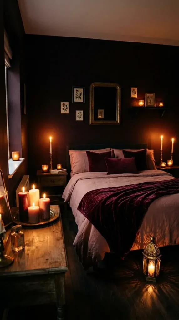 15 Bedroom Decor Colorful Blush Burgundy Romantic Style 12 12. Blush and Burgundy Bedroom at Deep Night — Candlelight Only