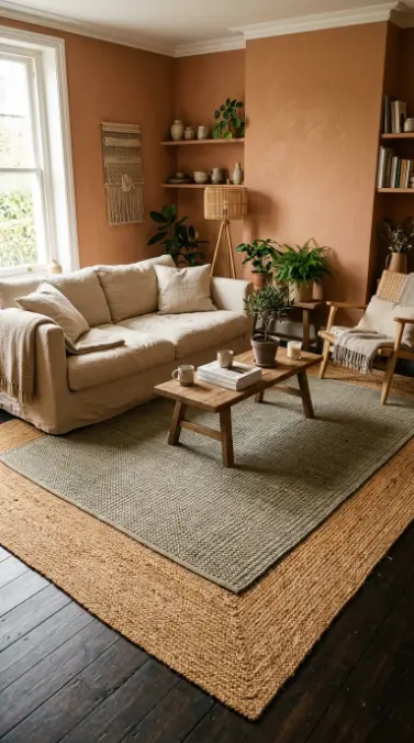 14 Bohemian Rugs Natural Jute Seagrass Earthy Living Room 12 12. Jute and Seagrass Mixed Rug Layering