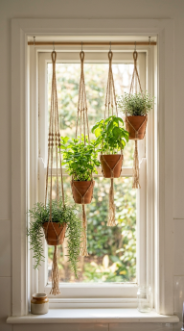 18 Herb Garden Ideas Indoor Kitchen Window Terracotta 12 12. Make a DIY Hanging Terracotta Pot Herb Display in the Kitchen Window