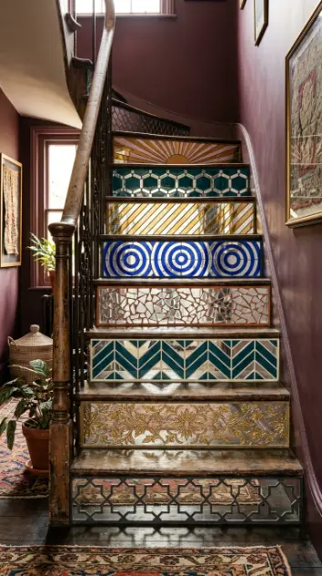 18 Bohemian Mirror Mosaic Beaded Entryway Decor Statement 12 12. Mirror Mosaic Stair Riser Treatment