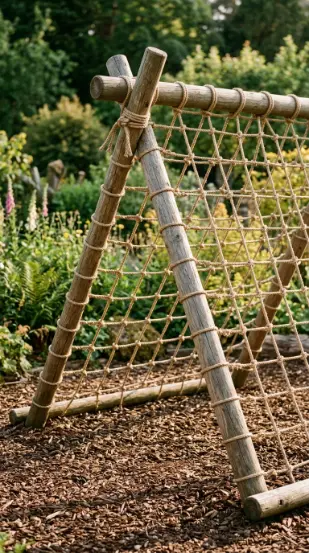 22 DIY Outside Play Area for Kids Natural Log and Stump 12 12. Natural Log Climbing Structure With Rope Net