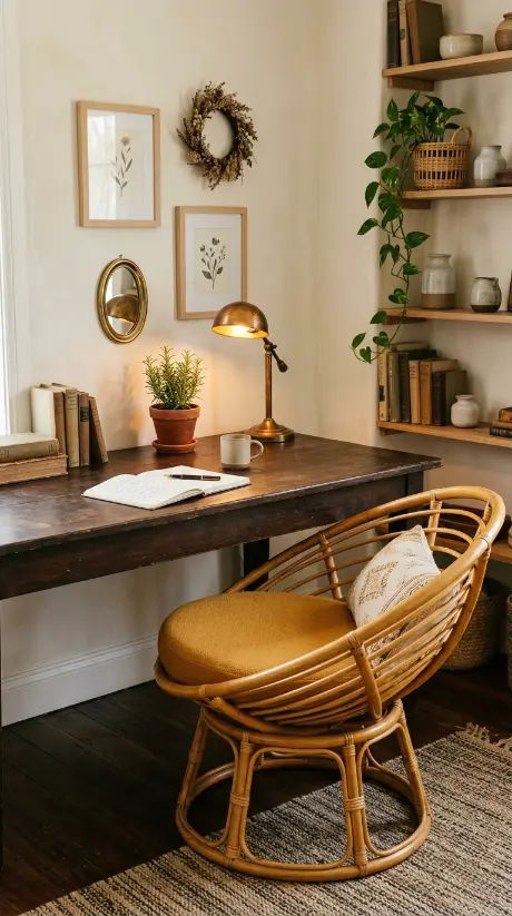 15 Bohemian Chair Ideas With a Cozy Rattan Papasan Look 12 12. Rattan Papasan Styled as Bohemian Home Office Chair