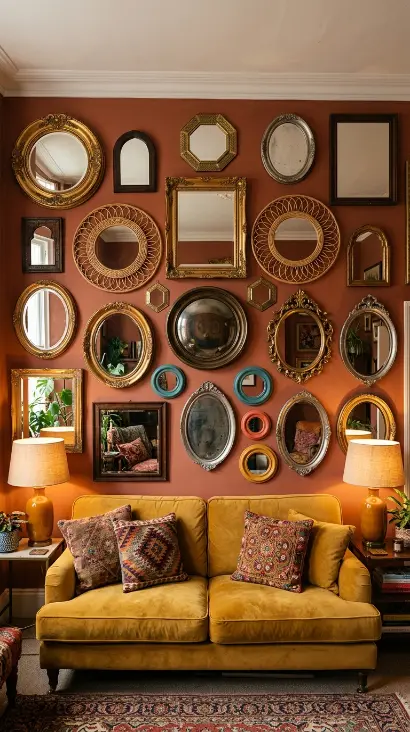 17 Bohemian Mirror Gallery Wall Living Room Vintage Eclectic 12 12. Small Bohemian Mirror Salon Wall Above Sofa