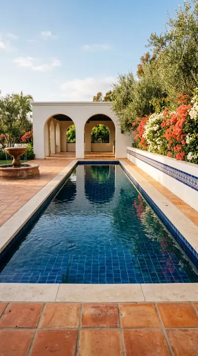 18 Outdoor Living Space Design Spanish Revival Arched Tile 12 12. Spanish Revival Pool Surround in Talavera Tile and Saltillo Terracotta
