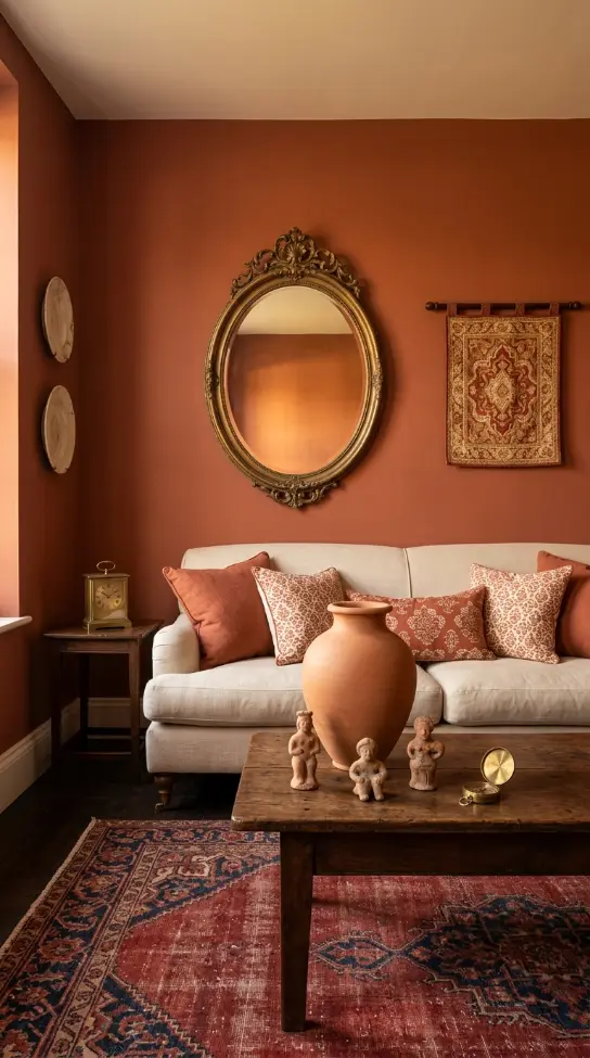 16 Living Room Decor Color Schemes Warm Terracotta Cream 12 12. Terracotta and Cream With Vintage and Antique Accessories