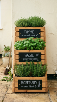 17 Herb Planter Ideas DIY Tiered Wooden Crate Stand 12 12. Tiered Crate Stand With a Chalkboard Front Panel