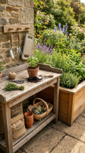 18 Herb Garden Ideas Rustic Cedar Raised Bed Outdoor 12 12.Create a Potting Station Beside the Cedar Raised Bed