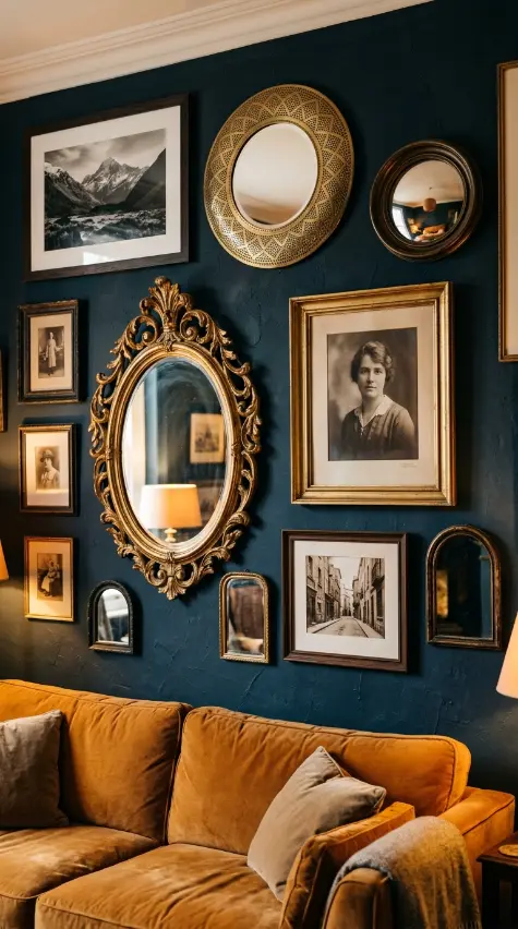 17 Bohemian Mirror Gallery Wall Living Room Vintage Eclectic 13 13. Bohemian Mirror Gallery With Framed Vintage Photographs