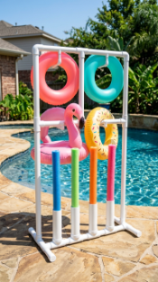 18 Chic Pool Float Storage Ideas for a Tidy Pool 13 13. Build a Poolside Float Caddy From PVC Pipe