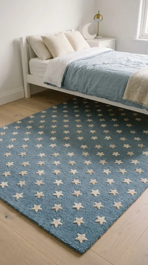 20 Cute Rugs Ideas for Bedrooms That Make You Want to Stay in Bed Forever 13 13. Hand-Tufted Rug With Simple Star or Moon Pattern