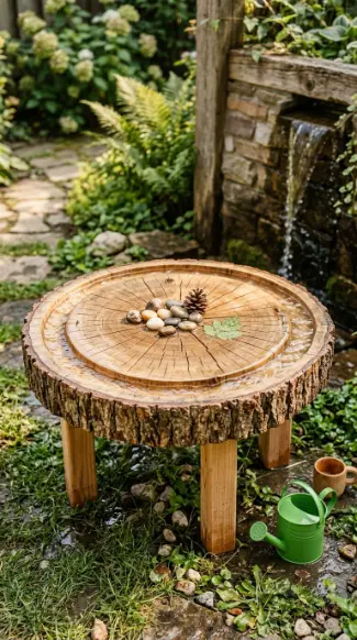 22 DIY Outside Play Area for Kids Water Wall Splash Zone 13 13. Natural Timber Slice Water Table