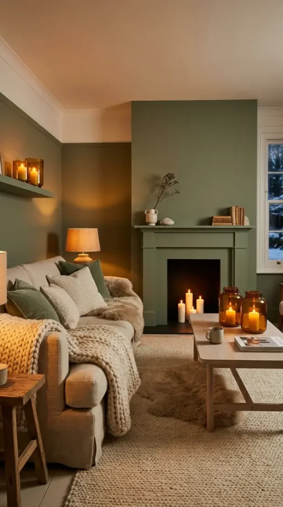 14 Living Room Decor Color Schemes Sage Green Warm White 13 13. Sage Green and Warm White Living Room With Hygge Winter Styling