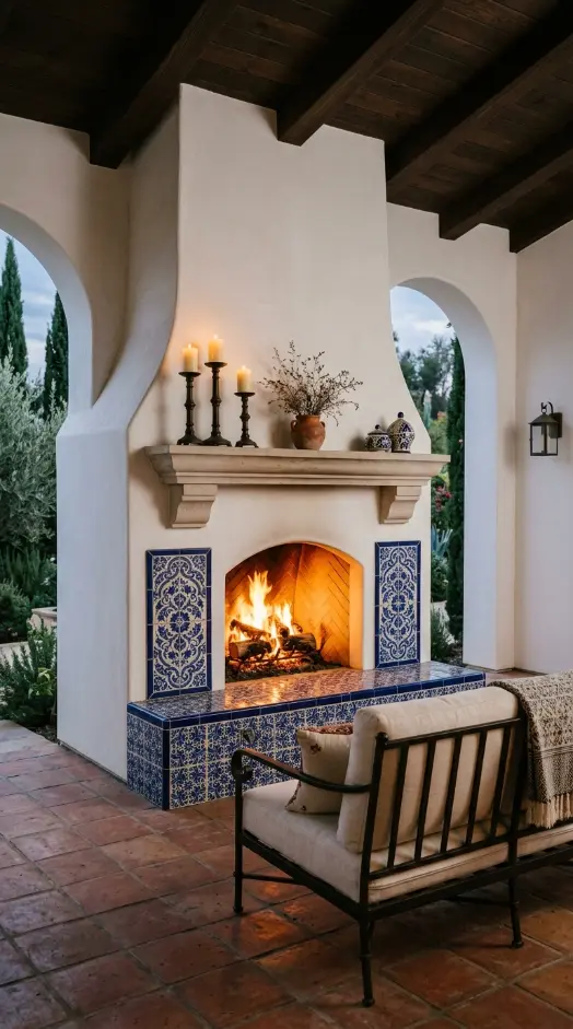 18 Outdoor Living Space Design Spanish Revival Arched Tile 13 13. Spanish Revival Outdoor Fireplace With Talavera Tile Surround