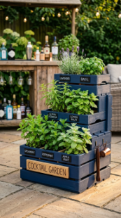 17 Herb Planter Ideas DIY Tiered Wooden Crate Stand 13 13. Tiered Crate Stand Planted as a Cocktail Herb Garden