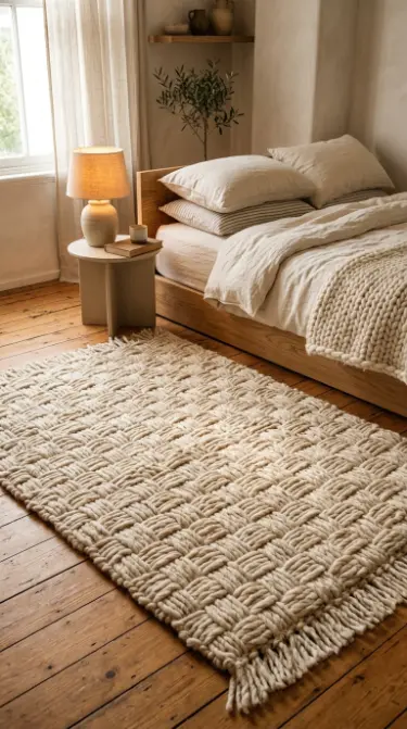 20 Cute Rugs Ideas for Bedrooms That Make You Want to Stay in Bed Forever 14 14. Chunky Knit or Woven Texture Rug in Cream